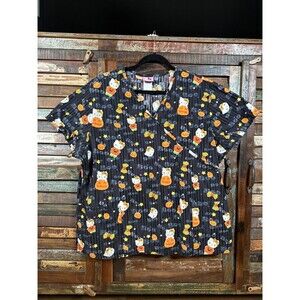 Hello‎ Kitty Halloween BOO Orange Pumpkin Black Cute scrub top Size 2X